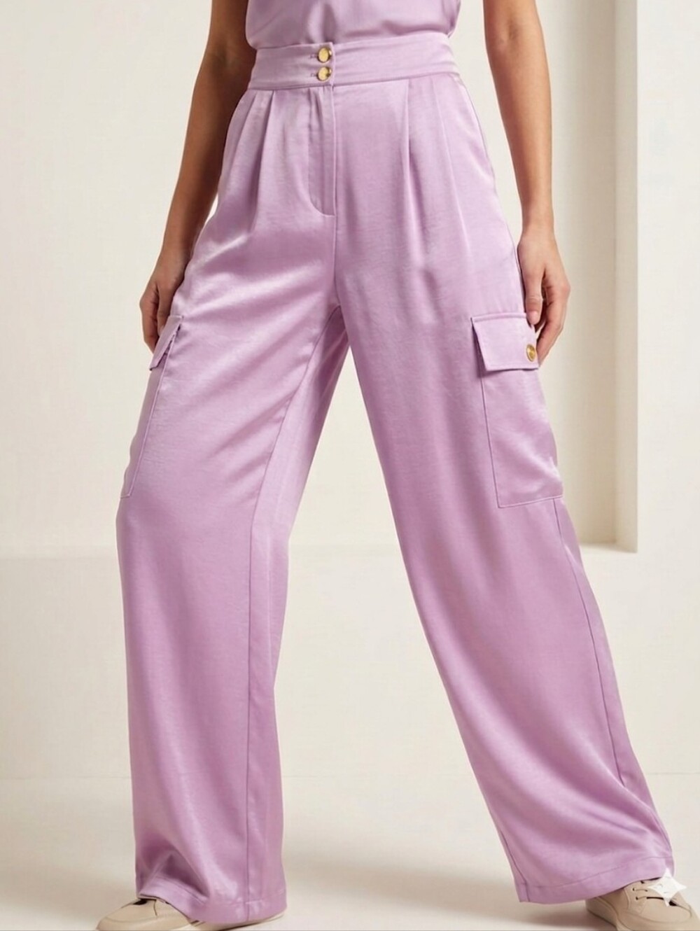 House Of Harlow Wide Leg Silky High Waisted Cargo Pants Size Medium Lilac Purple
